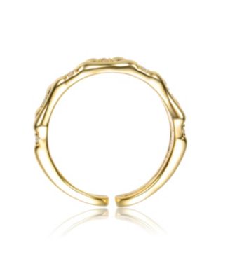 14K Gold Plated with Clear Cubic Zirconia Wavy Open Band Ring
