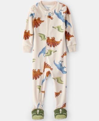 Carter's - Baby Boys Dinosaur-Print Loose-Fit Long-Sleeve 2-Way-Zip 1-Piece Footed Pajamas