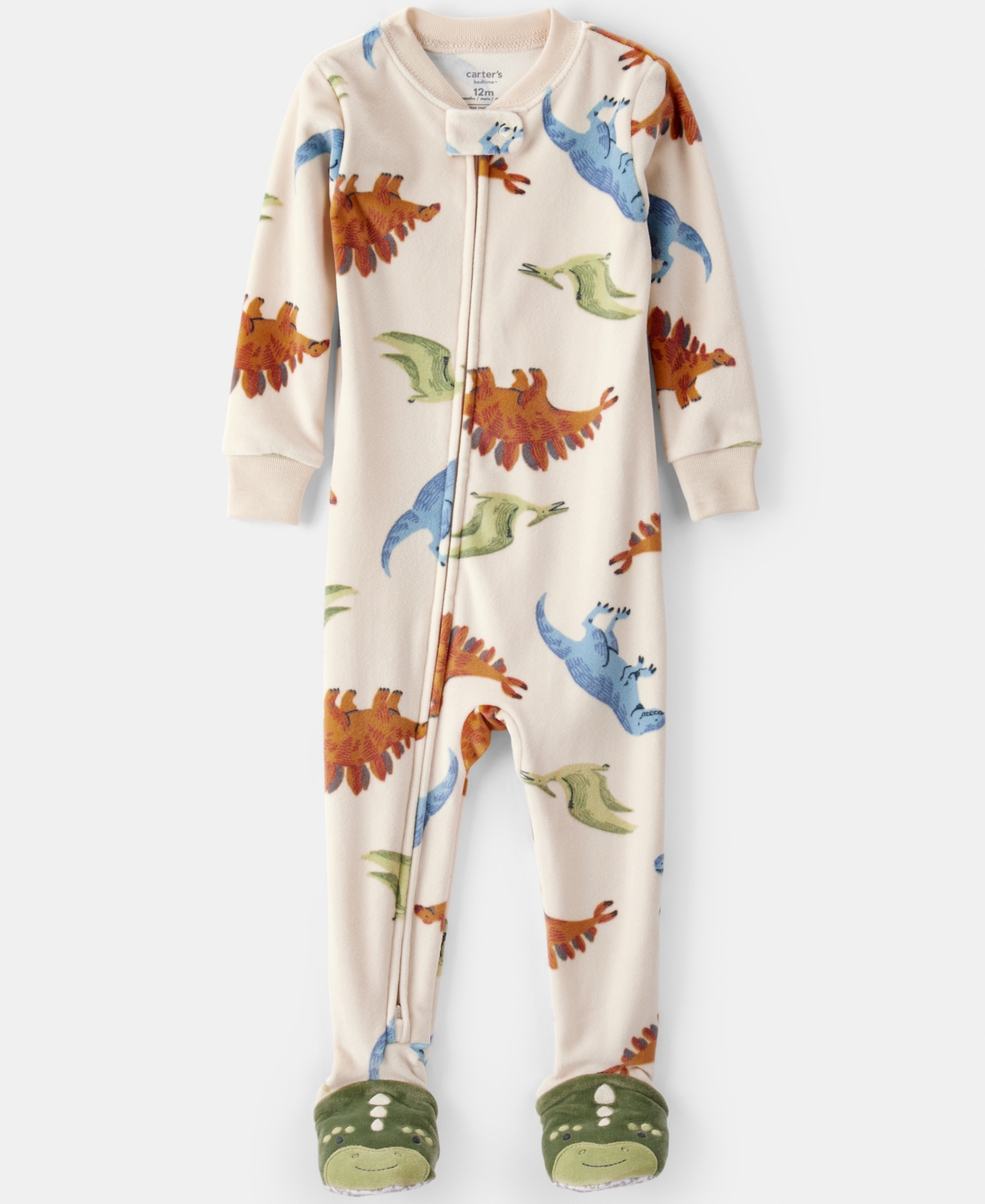 Carter's Baby Boys Dinosaur-print Long-sleeve 2-way-zip 1-piece Footed Pajamas In Neutral