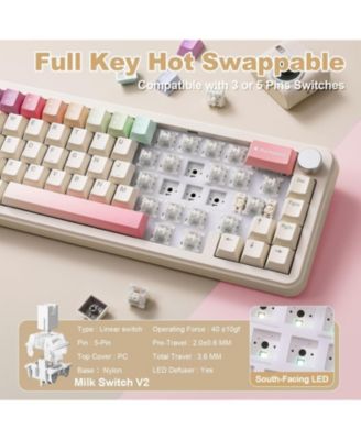 B68 Wireless Mechanical Keyboard,Tri-Mode BT5.0/2.4GHz/USB-C Hot Swappable Creamy Typing Gasket Mounted for Win/Mac (Milk V2 Switch)