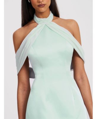 Women's Zafrina Light Cyan Halter Off-shoulder Backless Mini Dress