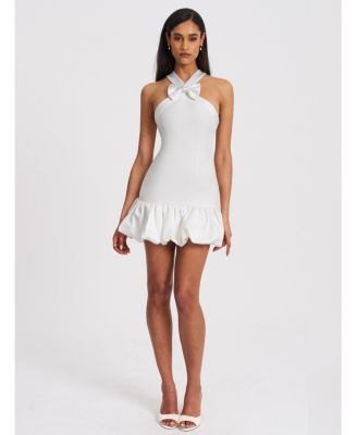 Women's Barbra White Cross Straps Bodycon Mini Dress with Bubble Hem