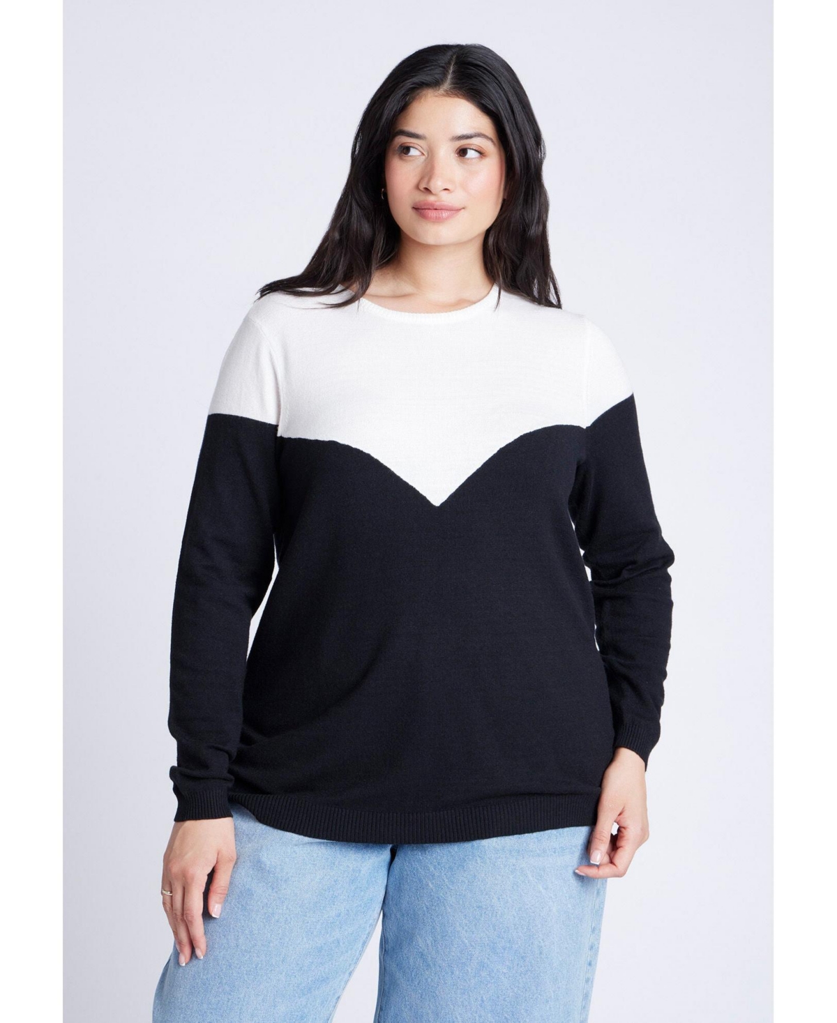 Women's Plus Size Sweetheart Colorblock Sweater - Candy pink maroon banner