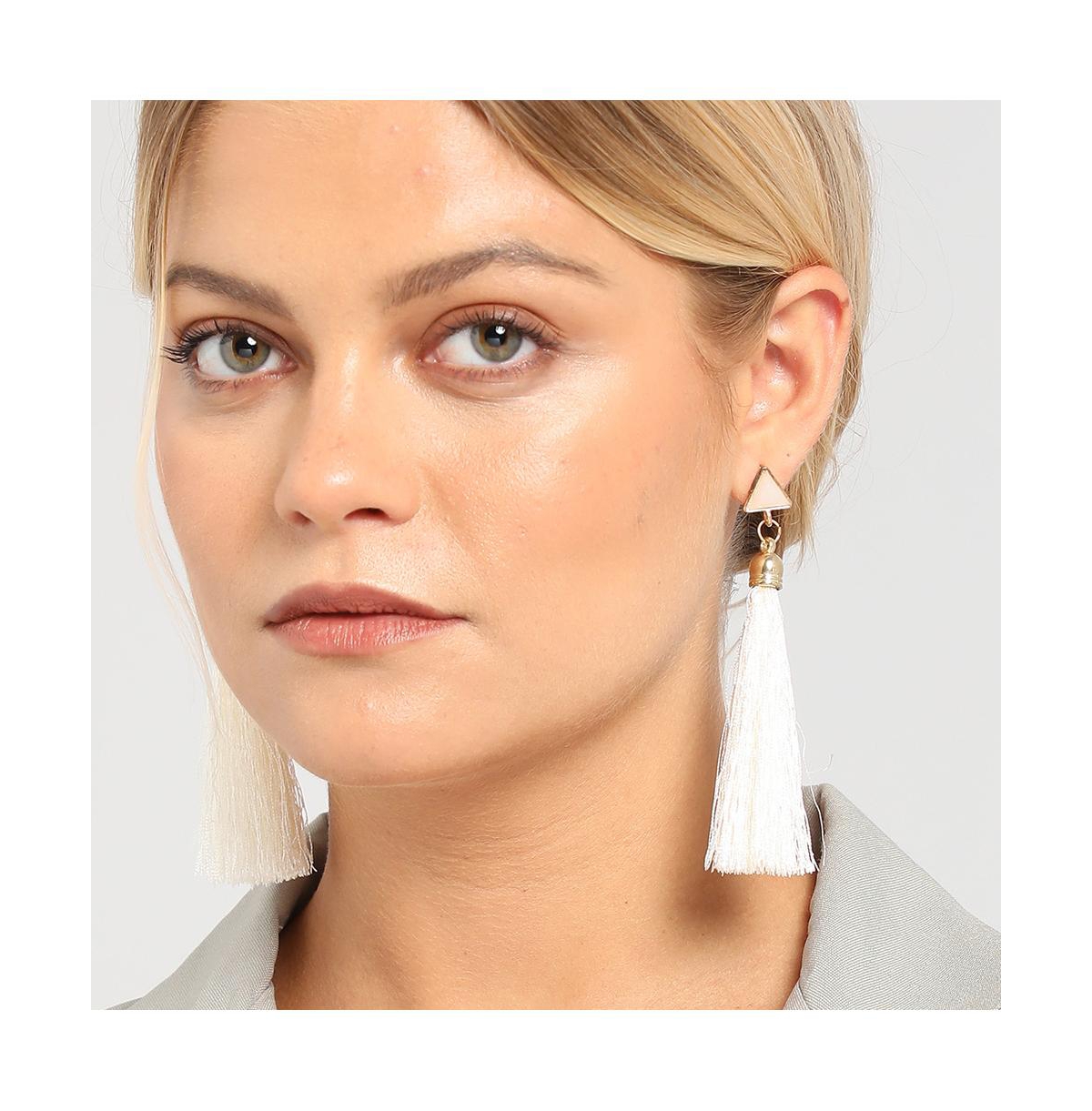 Sohi Women's White Tassel Drop Earrings In White
