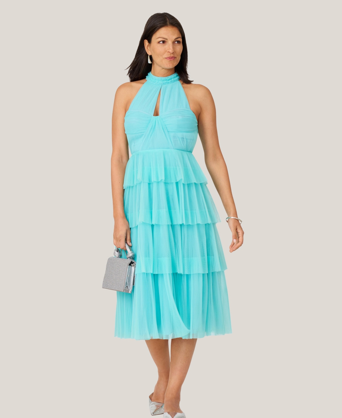 Women's Halter Tiered Midi Dress - Pastel turquoise