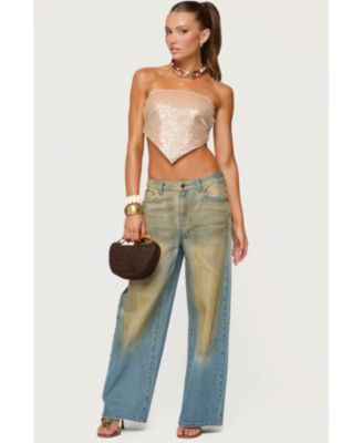 Women's Sequin Backless Triangle Strapless Top