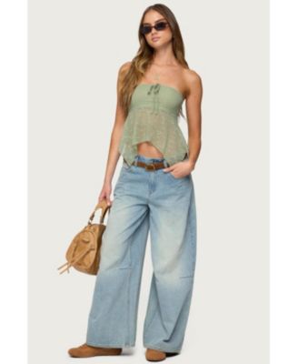 Women's Embroidered Sheer Strapless Top