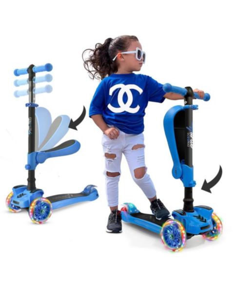 Детская игрушка Hurtle 3-Wheeled Sit or Stand Scooter with LED Wheel Lights and Lean-to-Steer, 45 lb Capacity, Ages 1+