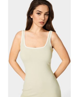 Women's Rib Contrast Square Neck Maxi Dress