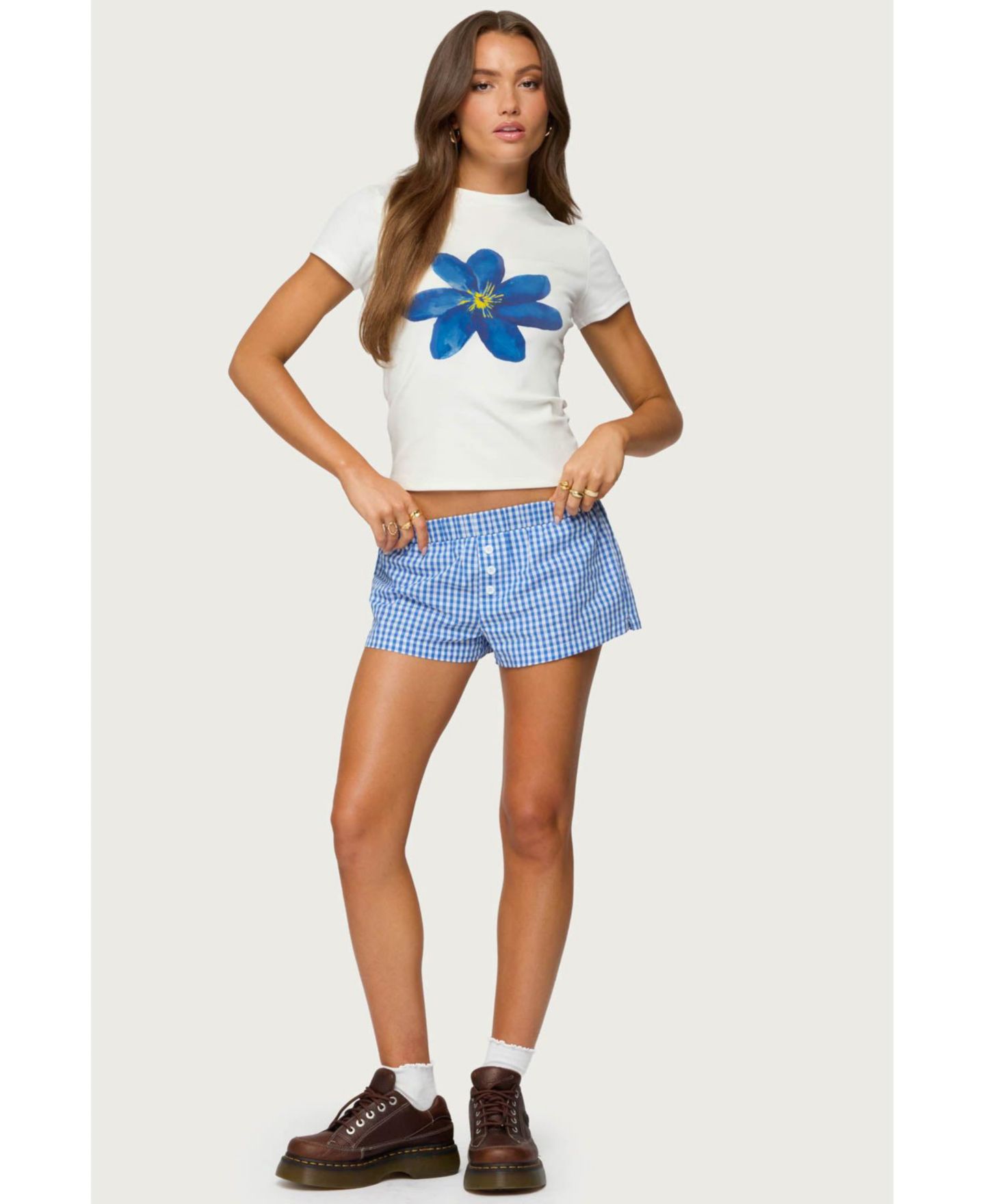 Женские трусы Edikted Maryanne Gingham Boxer Shorts, цвет: Синий — фото 3