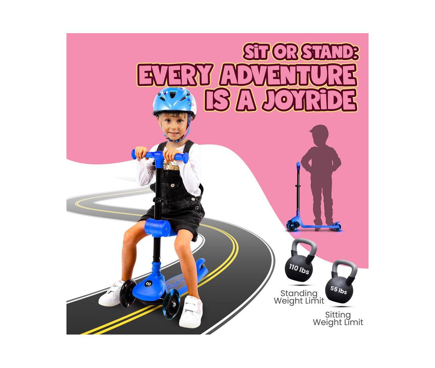 Детская игрушка SereneLife 3-Wheel Lean-to-Steer Built-in LED Wheel Lights Kids Scooter, Ages 2+, цвет: Синий — фото 2