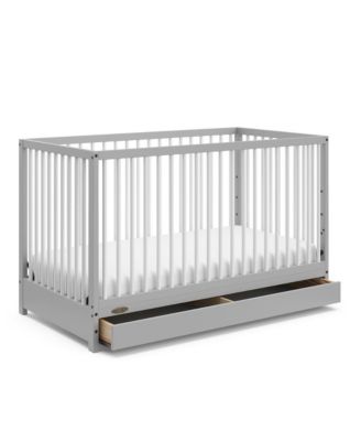 29.33" Pine Wood Teddi 5-in-1 Convertible Crib with Drawer Pebble Gray & White Baby Bed for Nursery