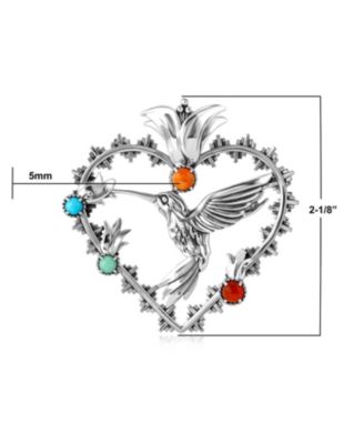 Sterling Silver Multi-Gemstone Fritz Casuse Heart Hummingbird Pendant Enhancer