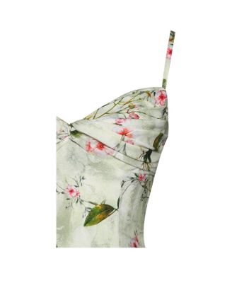 Women's Jacinda Green Floral Print Ruched Breast Linen Midi Dress