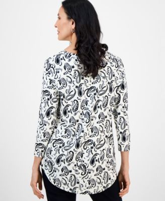 Women's Printed Scoop-Neck 3/4-Sleeve Top