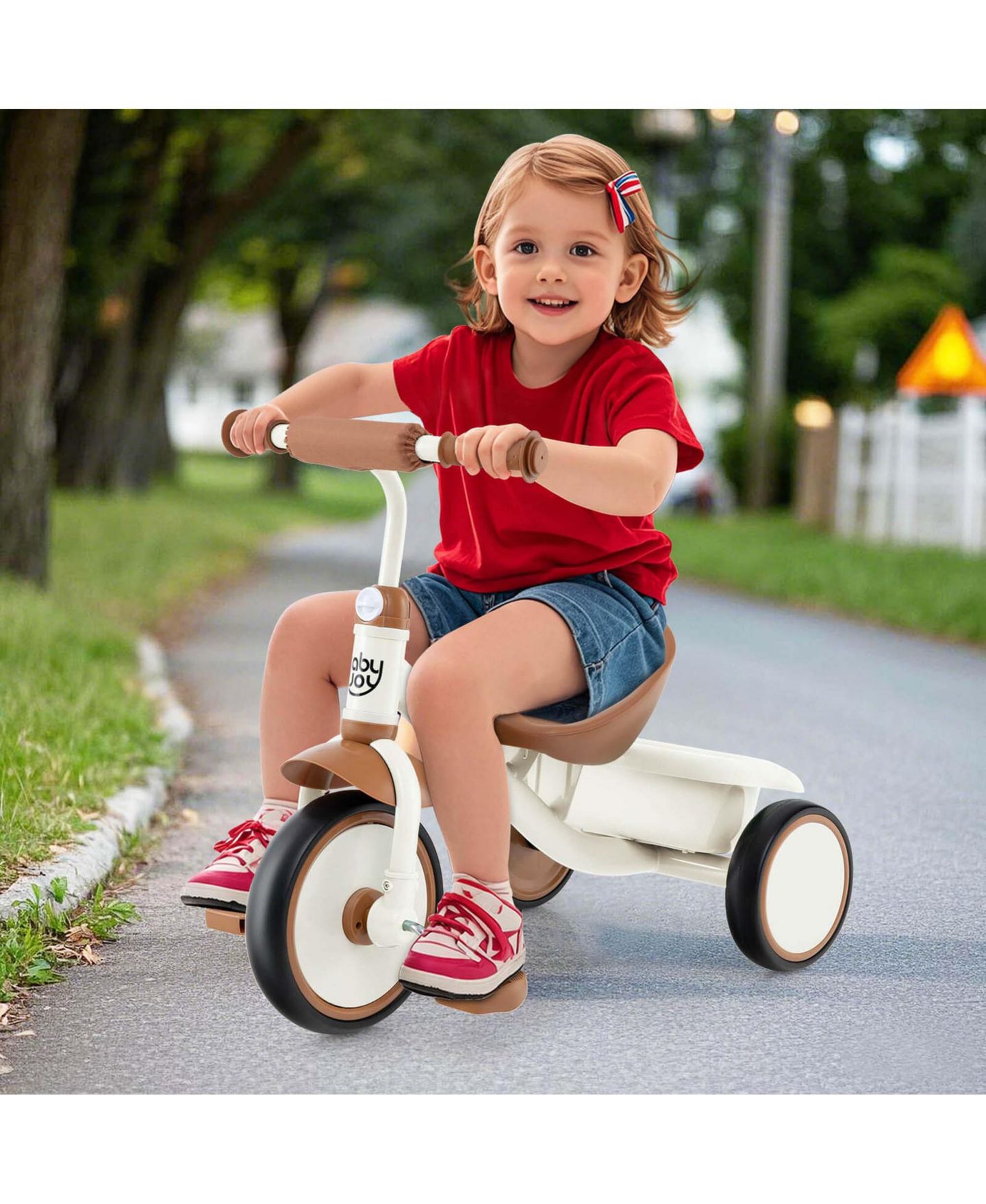 Детская игрушка Costway Toddler 3-Wheel Tricycle with Storage Basket and Adjustable Seat, 55 lb. Capacity, Ages 3-5, цвет: Бежевый / Хаки — фото 2