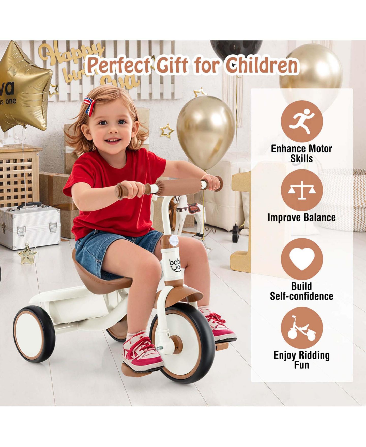 Детская игрушка Costway Toddler 3-Wheel Tricycle with Storage Basket and Adjustable Seat, 55 lb. Capacity, Ages 3-5, цвет: Бежевый / Хаки — фото 11