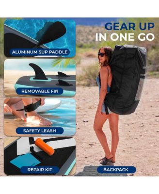 Inflatable Stand-Up Paddle-Board with Double-Action Hand Pump, 3-Piece Aluminum Paddle, Leash, Removable Fin + 2 Side Fins