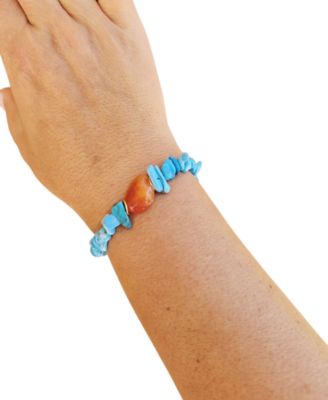 Gold-Tone Turquoise and Carnelian Stretch Bracelet