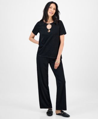 Womens Ring Detail Top Textured Knit Pants