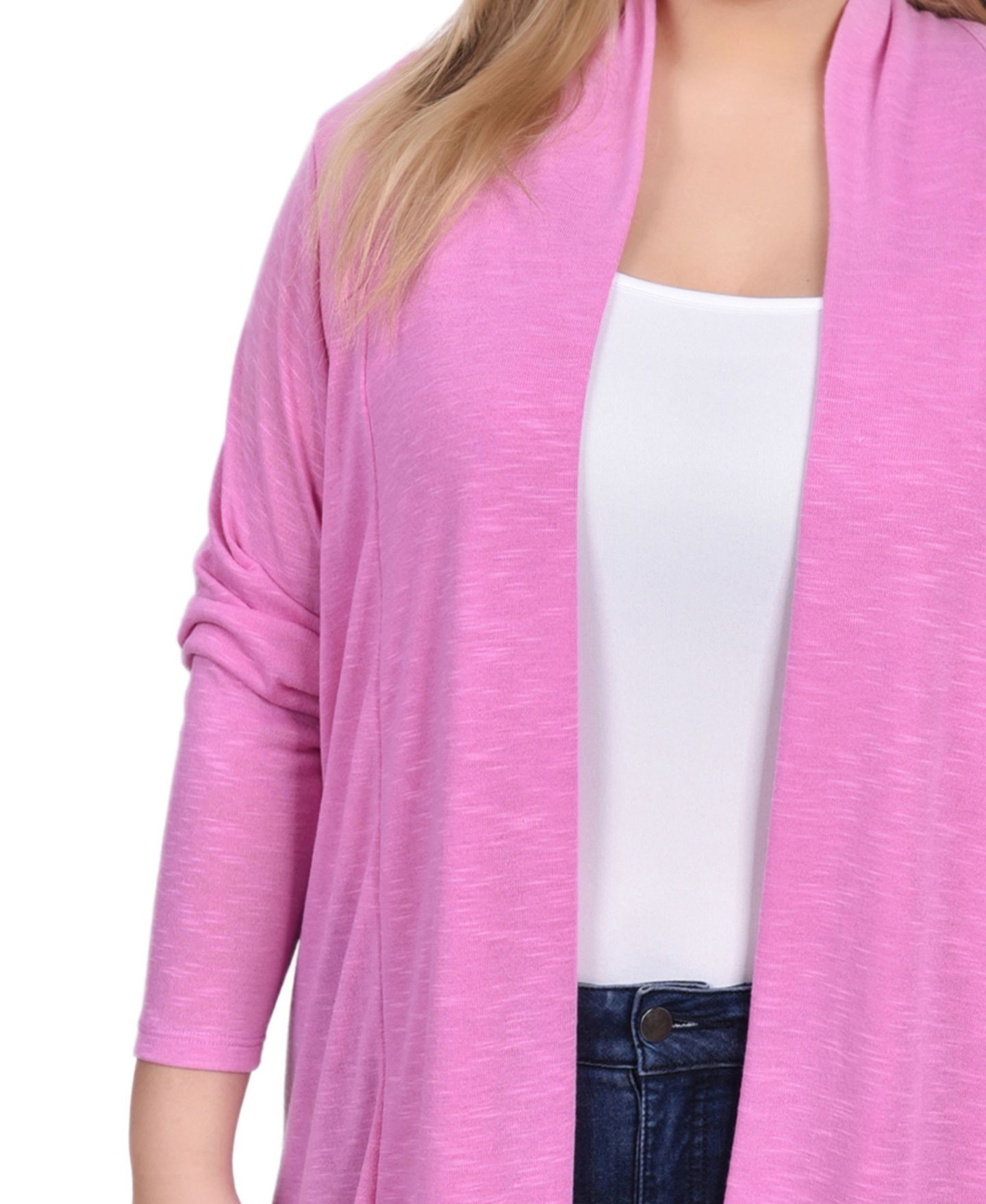 Женский кардиган NY Collection Plus Size Long Sleeve Cardigan, цвет: Розовый теневой — фото 4