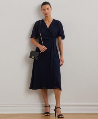【Lauren Ralph Lauren】Belted Georgette Pintucked Dress Lauren Ralph Lauren Women's Belted Georgette Dress - Macy's
