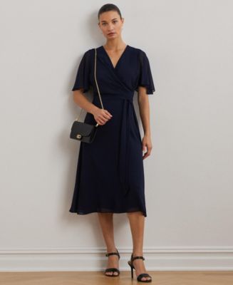 【Lauren Ralph Lauren】Belted ette Pintucked Dress Floral Belted Georgette Pintucked Dress