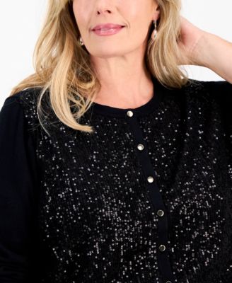 Plus Size Sequin Embellished Button-Front Cardigan, Macy's Exclusive