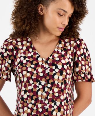 Petite Short-Sleeve Dot-Print Shirt