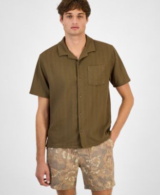 Sun + Stone - Men's Textured Chevron Knit Short Sleeve Button-Front Camp Shirt