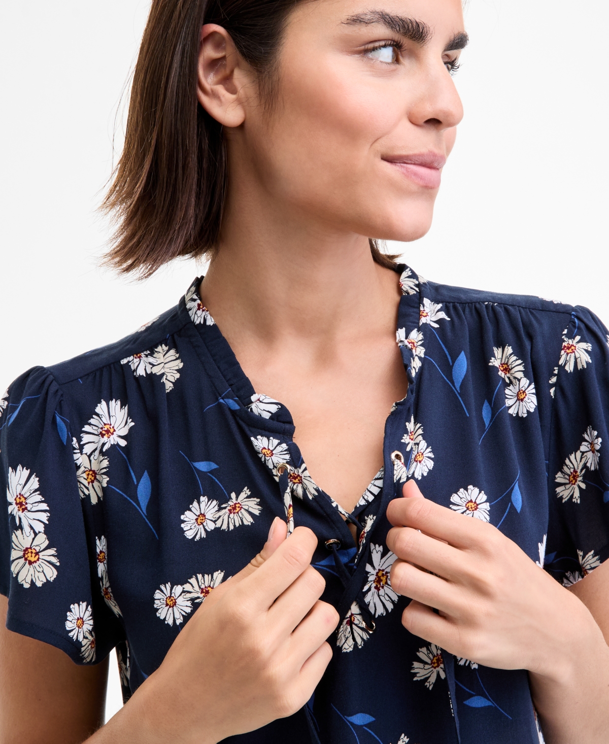 Tommy Hilfiger Women's Daisy Lace-up Ruffled Blouse In Blue