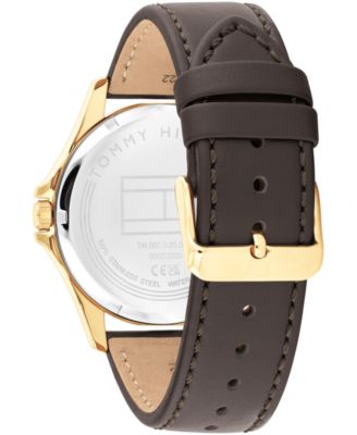 Men's Quartz Dark Brown Leather Strap Watch, 42mm