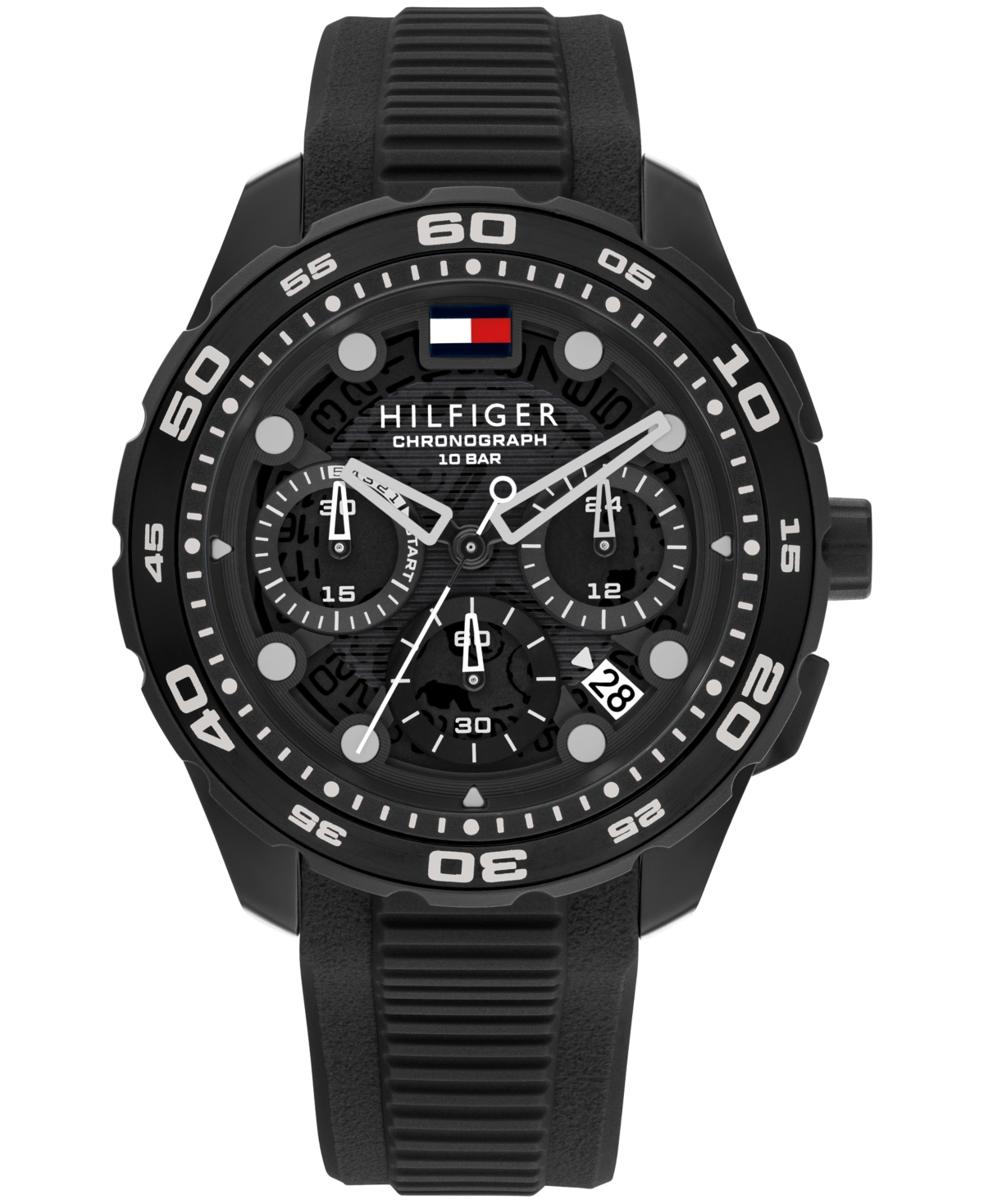 Men's Chronograph Black Silicone Strap Watch, 44mm - Black