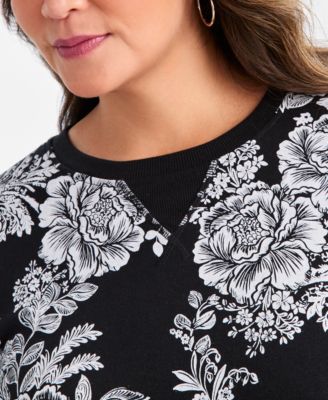 Plus Size Holiday Floral Long-Sleeve Sweatshirt, Macy's Exclusive 