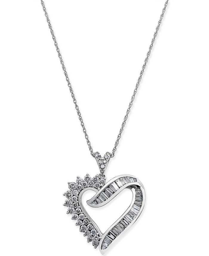 Macy's Diamond Heart Pendant Necklace (1 ct. t.w.) in 14k White Gold
