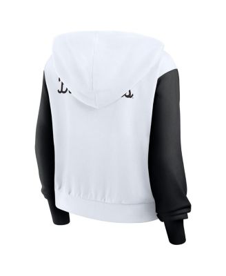 Women's White Duke Blue Devils Cropped Beyond Capability Color Block Script Full-Zip Hoodie