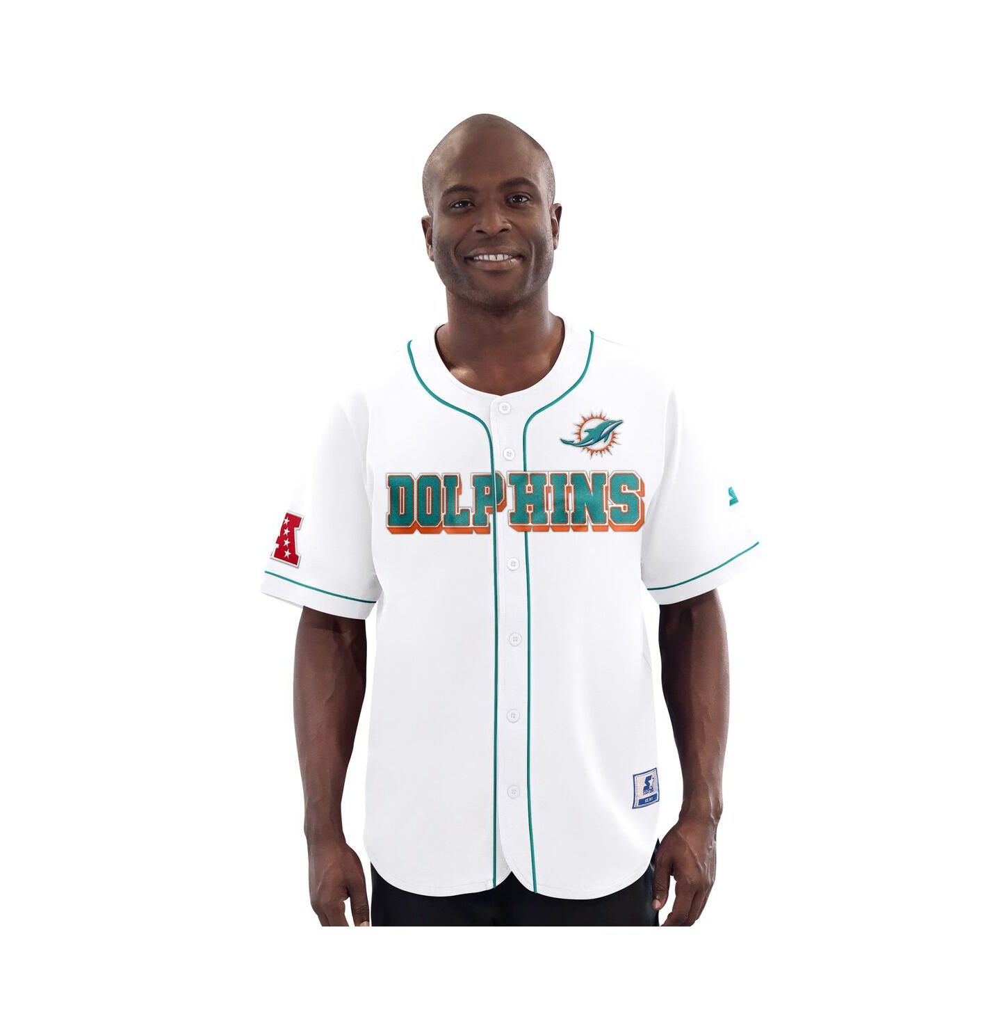 Мужской топ Starter White Miami Dolphins Relay Full-Button Baseball Jersey — фото 1
