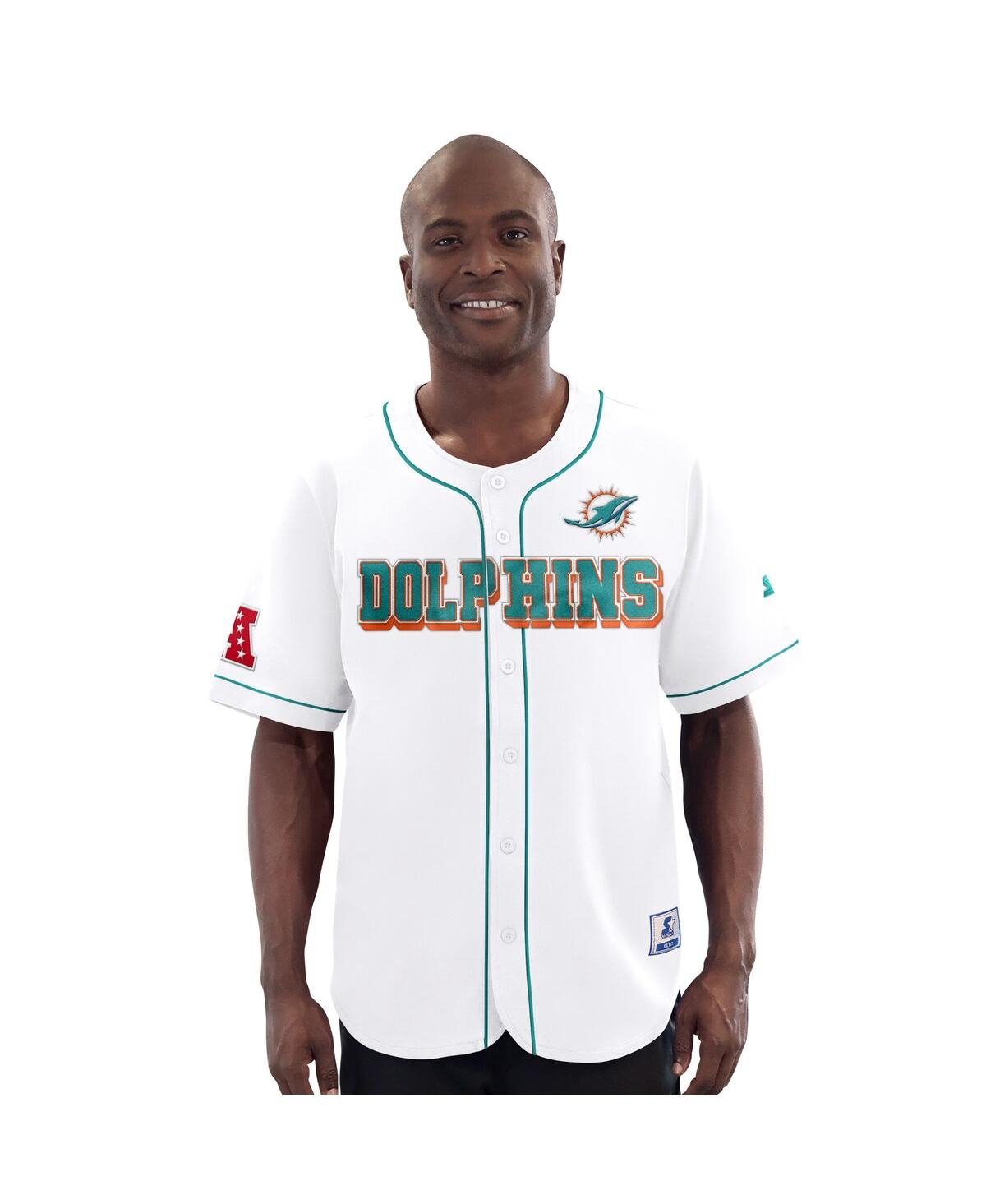 Men's White Miami Dolphins Relay Full-Button Baseball Jersey - White