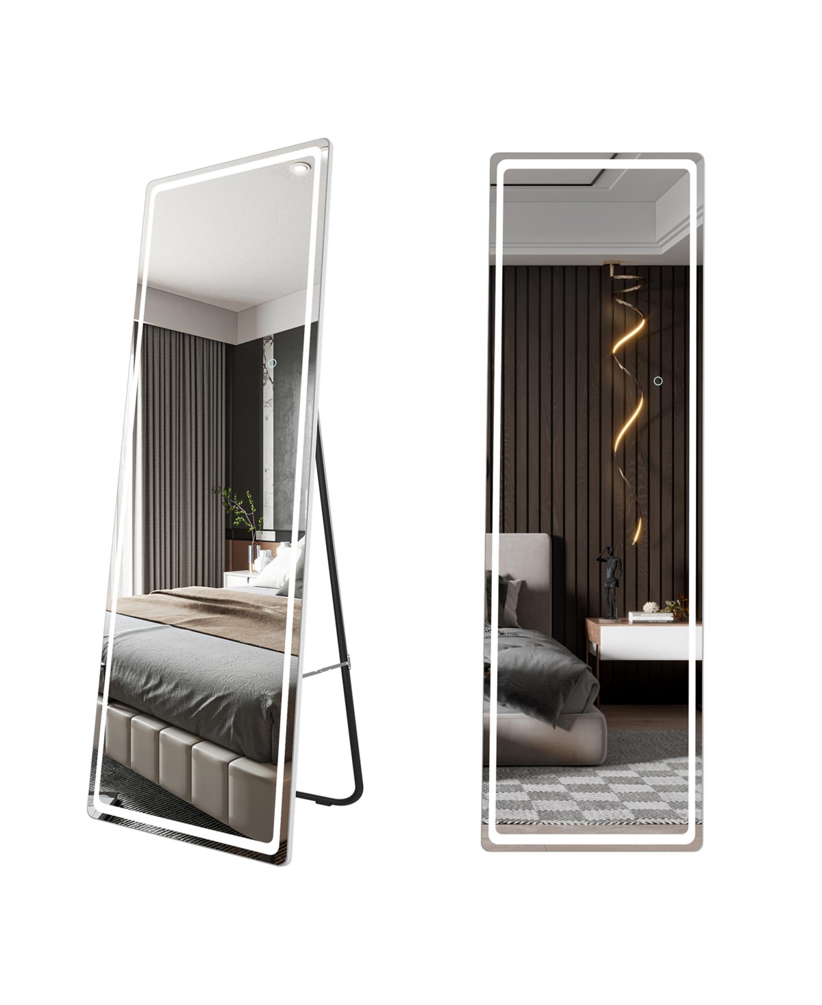 Led Full-Length Mirror with Stand, Suitable for Outfit Checks. - White