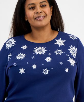 Plus Size Snowflake Graphic Long-Sleeve T-Shirt, Macy's Exclusive