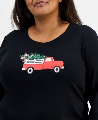 Plus Size Holiday Truck Long-Sleeve T-Shirt, Macy's Exclusive