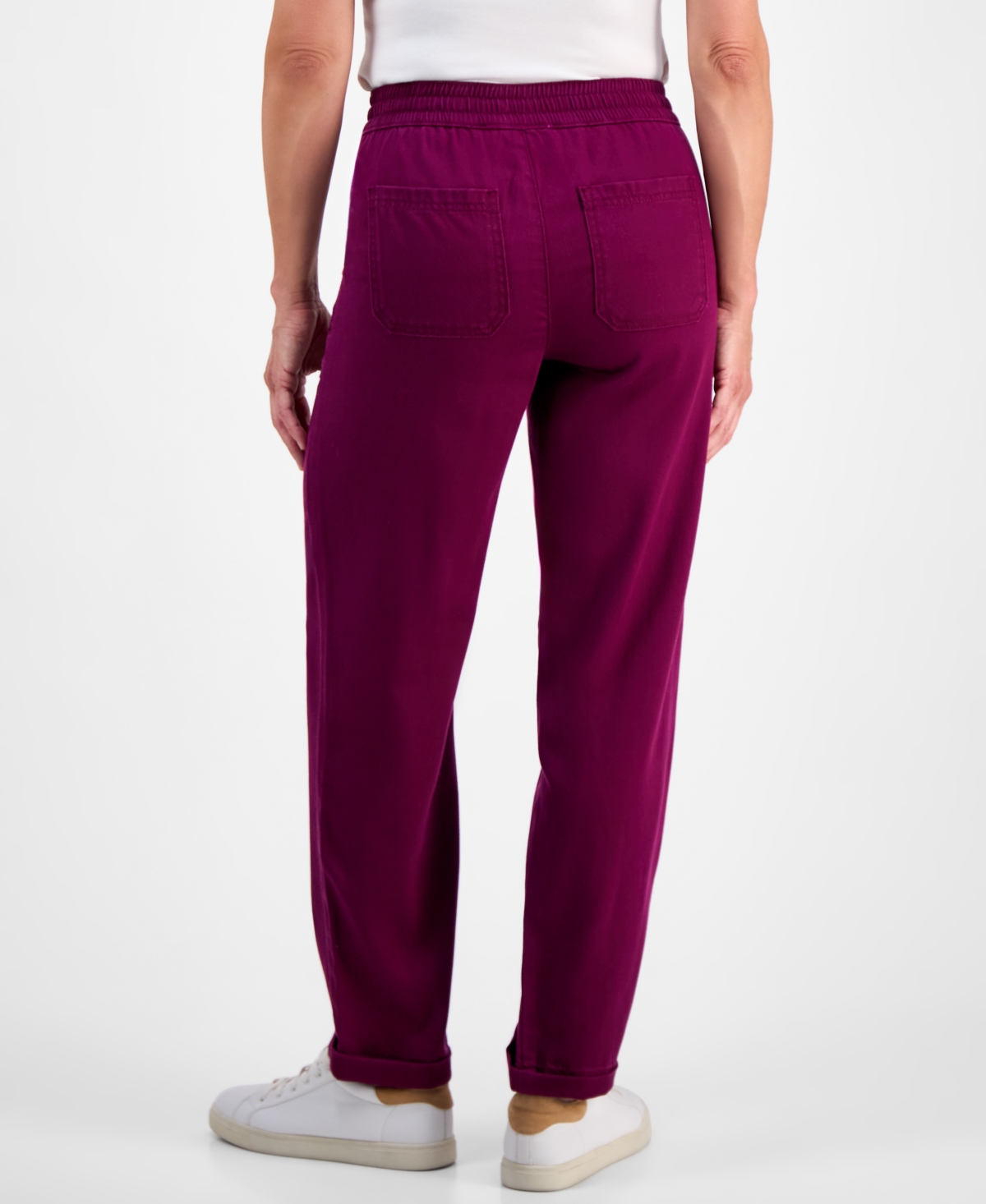 Style & Co Petite Drawstring-waist Tapered Utility Pants, Macy's Exclusive In Burgundy