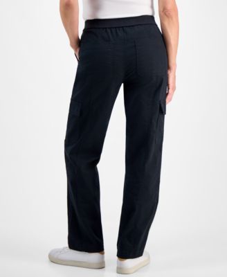Petite Knit-Waist Cargo-Pocket Utility Pants