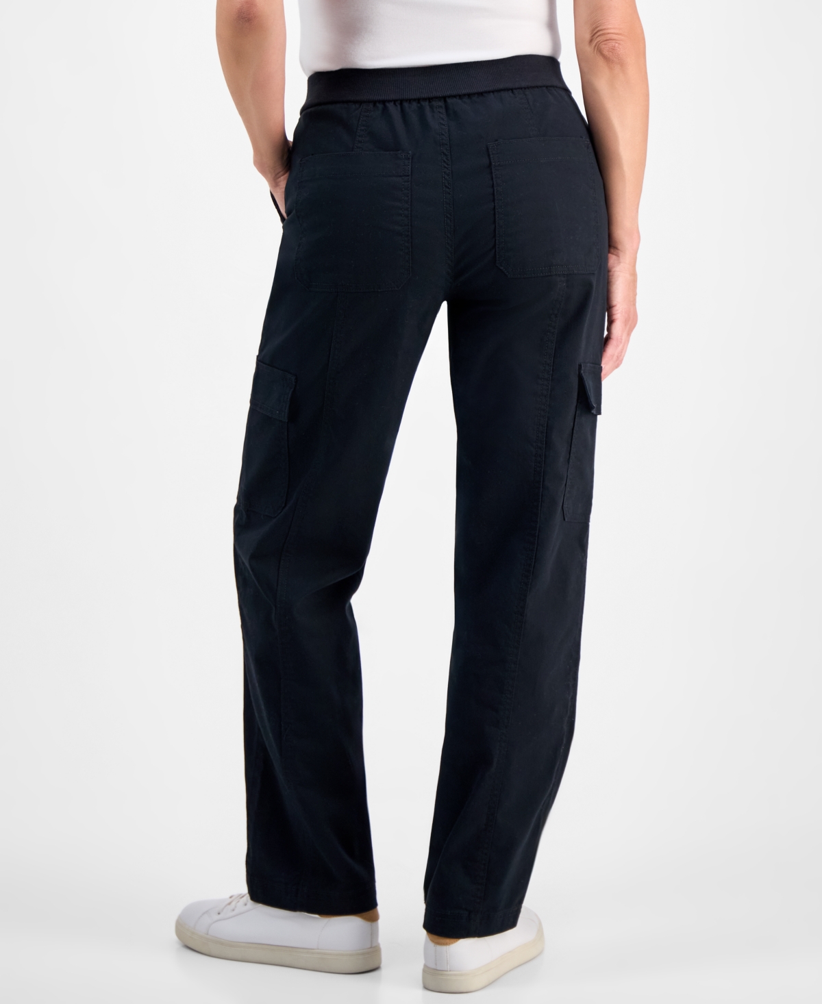 Style & Co Petite Knit-waist Cargo-pocket Utility Pants, Macy's Exclusive In Black