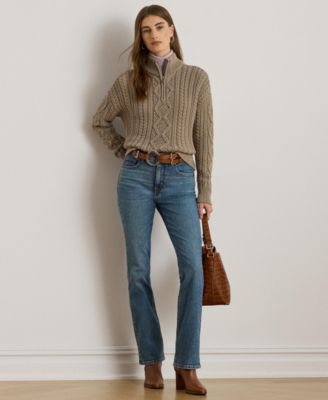 Women's Aran-Knit Cotton Quarter-Zip Pullover