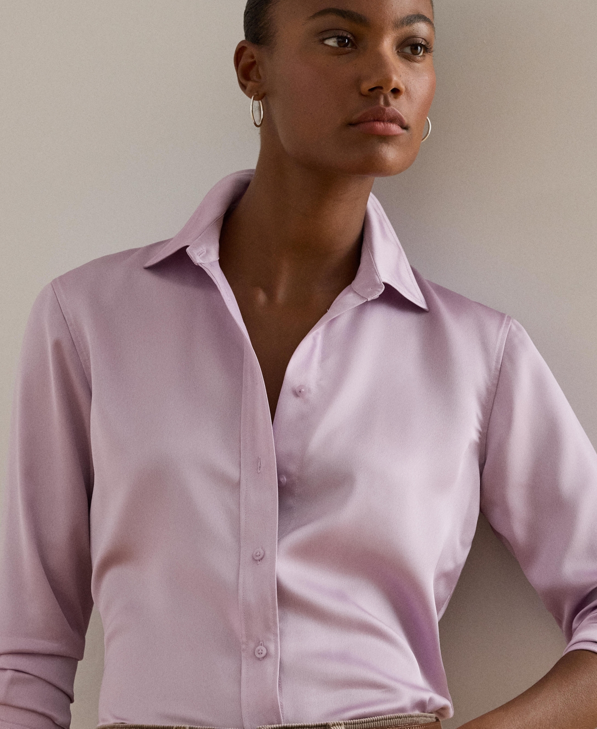 Ralph Lauren Classic Fit Satin Charmeuse Shirt In Purple