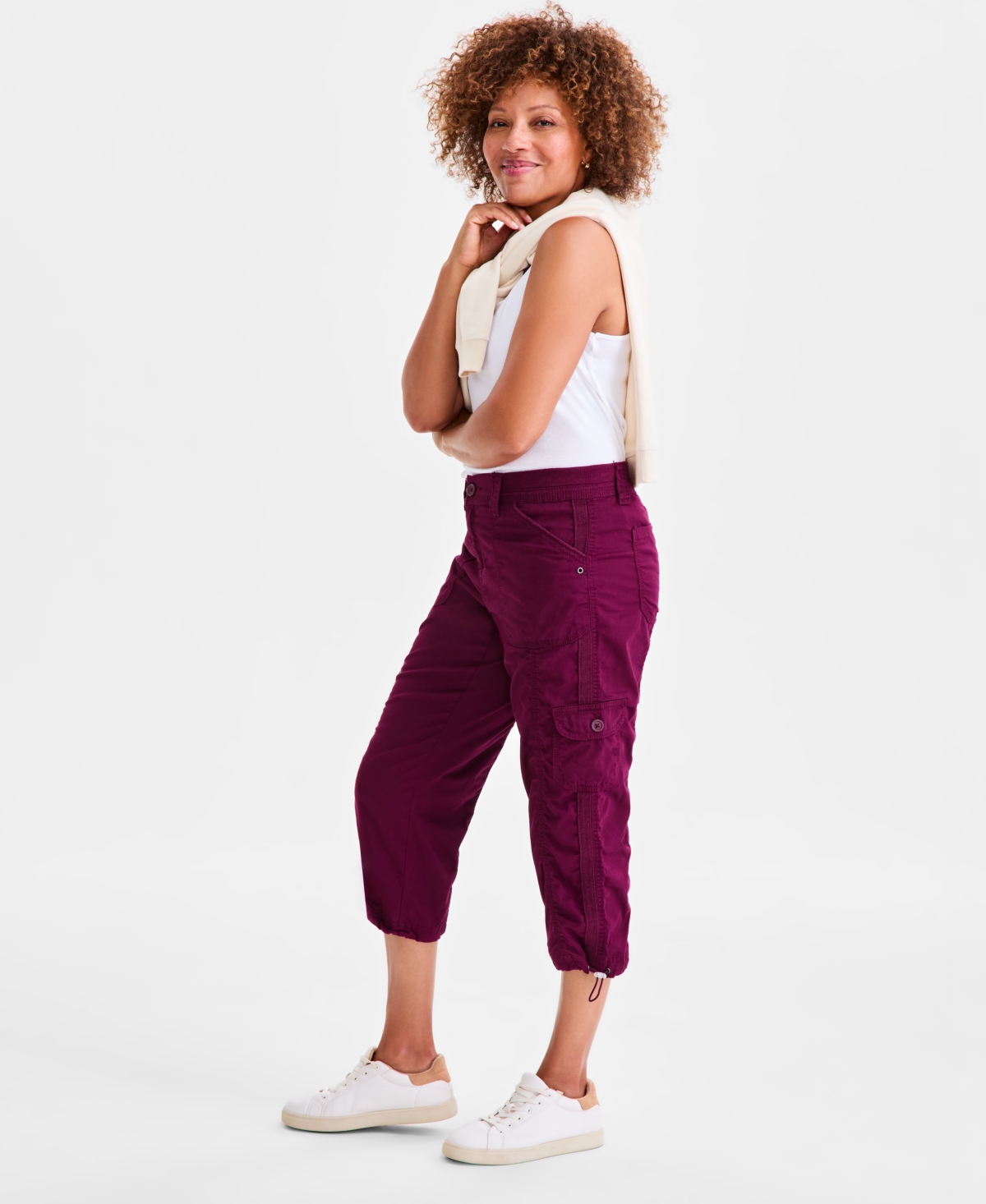 Style & Co Women's Mid-rise Cargo Capri Pants, Exclusively At Macy's In Burgundy