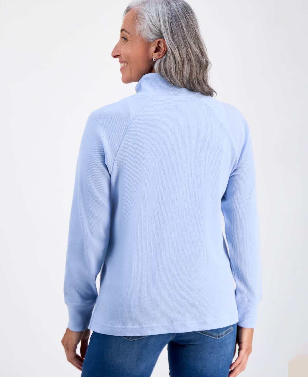Style & Co Petite Waffle-knit Half-zip Sweatshirt, Macy's Exclusive In Brown
