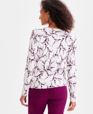 Women's Printed Crewneck Button-Front Cardigan, Macy's Exclusive