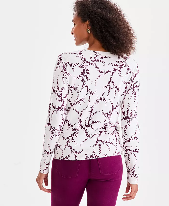 Women's Printed Crewneck Button-Front Cardigan - thumbnail 6
